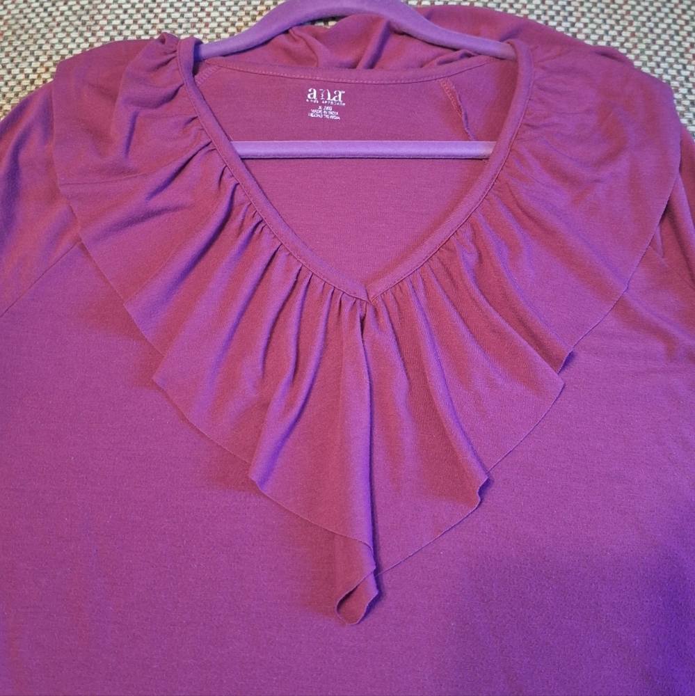 Women's Ruffled V-Neck Top - Burgundy - Picture 6 of 9